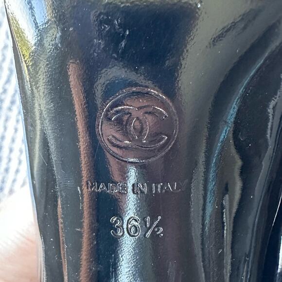 Chanel Patent Leather CC Heel Pumps 2010 Black Sz 36.5 Authentic Designer Heels - Picture 11 of 11